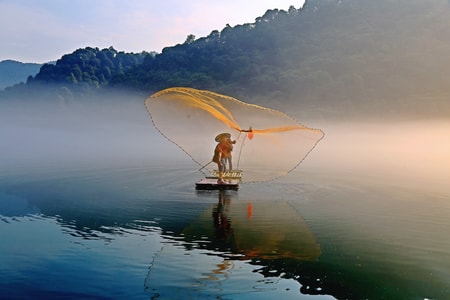 风光-渔夫-湖-湖水-湖面 图片素材
