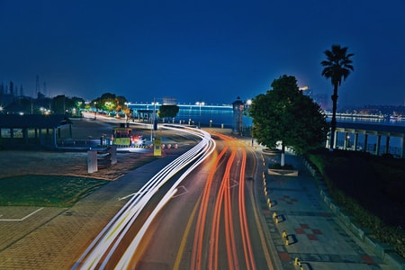 回家-夜景-慢门-车流-道路 图片素材