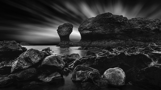 黑白-户外-海滩-海岸-岩石 图片素材