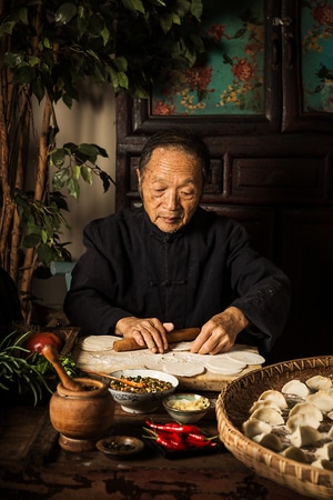 年味-饺子-聚餐-老人-老年人 图片素材