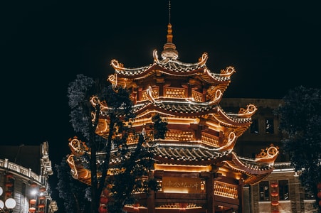 夜景-汕头-老市区-夜景-仿古建筑 图片素材