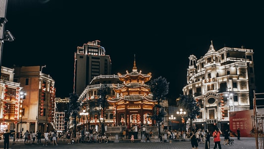 夜景-汕头-老市区-夜景-房屋 图片素材