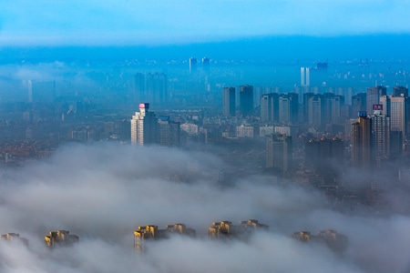 温州-温泉-迷雾-城市-城市风光 图片素材