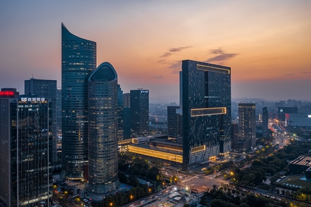 航拍-上帝视角-看你的城市-杭州-落日 图片素材