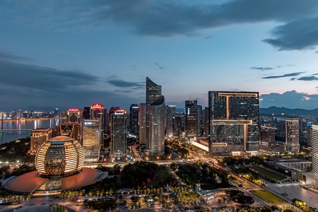 航拍-上帝视角-看你的城市-杭州-落日 图片素材