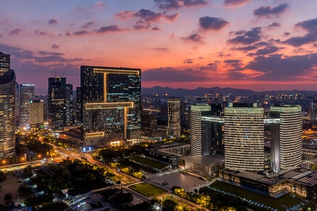 航拍-上帝视角-看你的城市-杭州-落日 图片素材