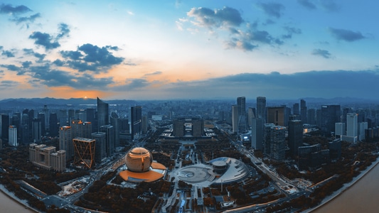 市民中心-来福士大厦-夕阳-航拍-城市阳台 图片素材