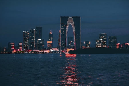 苏州-夜-建筑-金鸡湖-摄影 图片素材