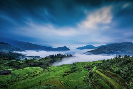 天空-绿色-旅行-风光摄影-梯田 图片素材