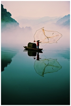 风光-渔民-渔船-渔网-风景 图片素材