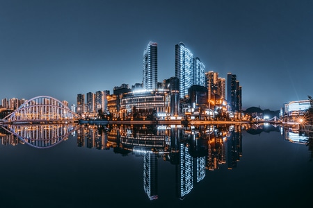城市-建筑-夜景-风光-倒影 图片素材