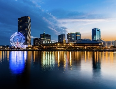 日暮-日落-灯光-城市-海滨 图片素材