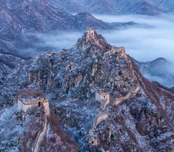 黑白-长城-古建筑-山-清晨 图片素材