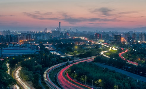 城市-风光-车轨-慢门-火车 图片素材