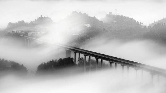 自然-风光-晨雾-桥梁-风光 图片素材