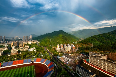 自然-风光-雨后-彩虹-城市 图片素材
