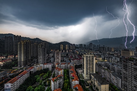 城市-风光-闪电-乌云-暴雨 图片素材
