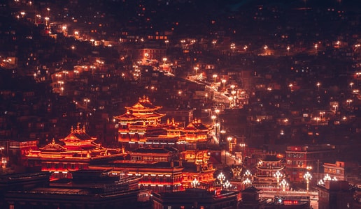 色达-佛学院-夜景-佛学院-宗教 图片素材