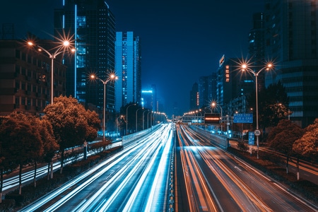 慢门-车轨-车流-夜景-城市 图片素材