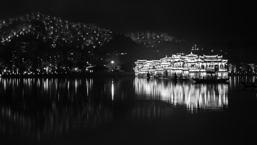 潮州-倒影-建筑-夜景-旅行 图片素材