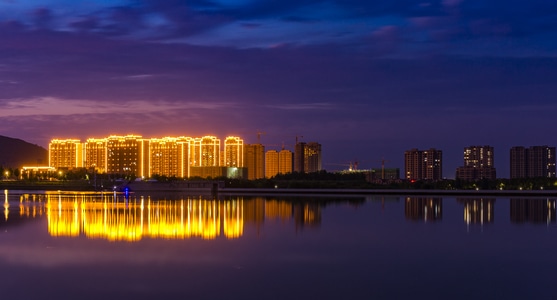 夜色-夜景-晚霞-山东邹平-黛溪河湿地公园 图片素材