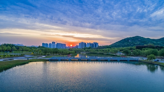 城市色彩-滨州市-日出-朝霞-航拍 图片素材
