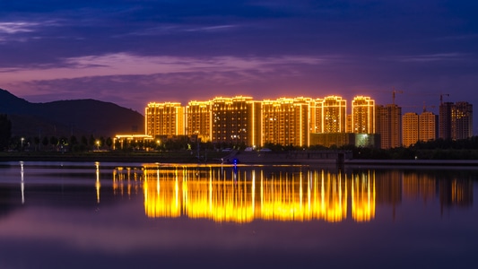 夜色-夜景-晚霞-山东邹平-黛溪河湿地公园 图片素材