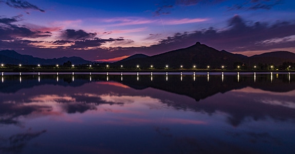 夜色-夜景-晚霞-山东邹平-黛溪河湿地公园 图片素材