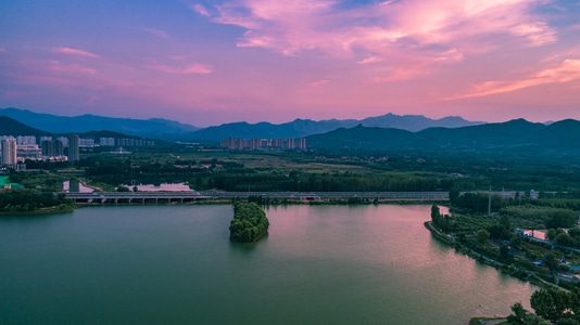 夜色-航拍-上帝视角-山东邹平-夕照 图片素材