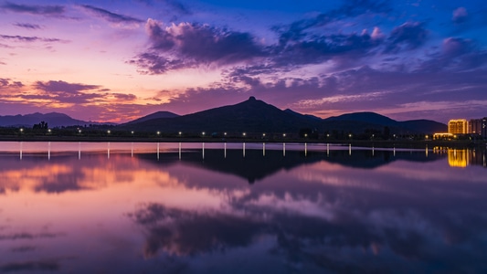 夜色-夜景-晚霞-山东邹平-黛溪河湿地公园 图片素材