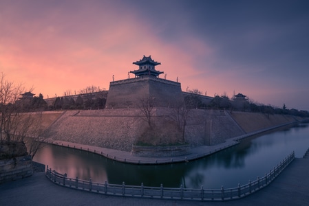 西安-城墙-日落-风景-围墙 图片素材