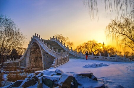 桥-颐和园-日出-雪-桥 图片素材