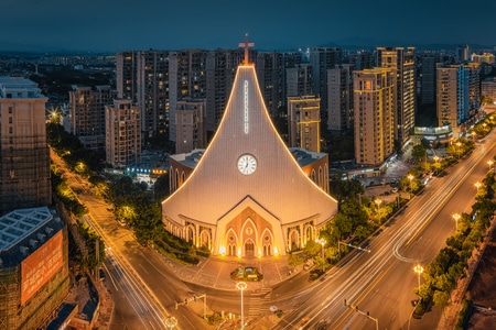 城市色彩-城市-风光-教堂-漳州 图片素材