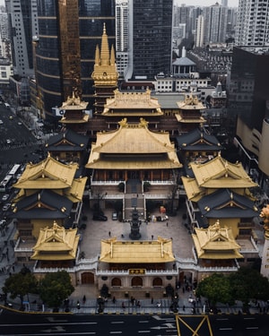 黑白-城市-中国-上海-航拍 图片素材