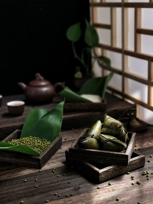 手机静物美食摄影-食物-美食-粽子-粽叶 图片素材