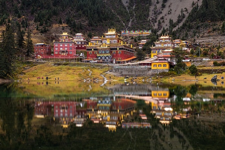 水-山-建筑-湖-湖泊 图片素材