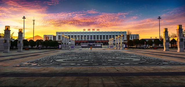 风光-建筑-朝霞-高铁站-建筑 图片素材