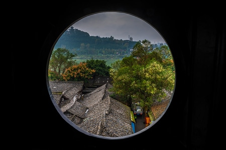 树叶-树-建筑-山-房屋 图片素材