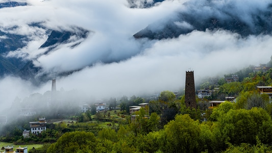 建筑-山-树-山-风光 图片素材
