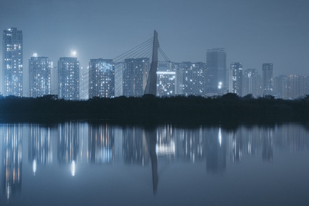 倒影-高楼大厦-大桥-湿地-夜晚 图片素材