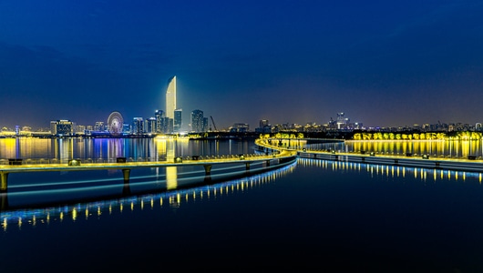 看你的城市-风光-夜景-金鸡湖栈桥-桥 图片素材