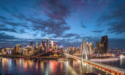夜景-重庆-东水门大桥-长江-跨江索道灯带 图片素材