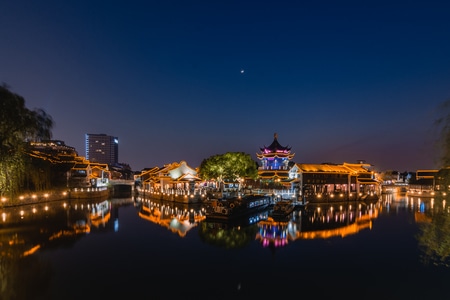苏州-姑苏-夜景-山塘-码头 图片素材