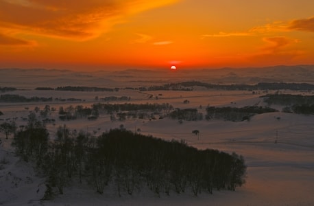 草原-冬季-大雪-日落-风景 图片素材