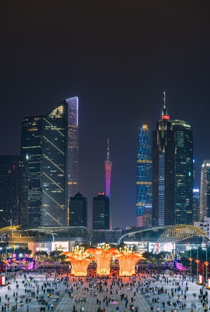 年味-天河花市-体育中心南广场-花市牌楼-夜景 图片素材