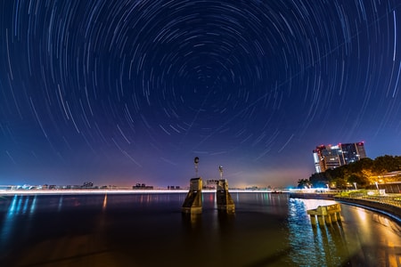 70周年摄影大赛-星轨-夜景-长江-冷暖 图片素材