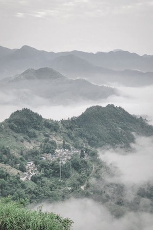中国风-黄山市-山-村落-大洲源 图片素材