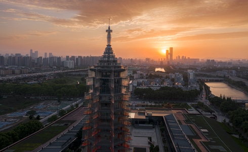 南京市-大报恩寺-晚霞-日落-大报恩寺 图片素材
