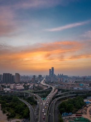 南京市-赛虹桥-立交-日落-暮色 图片素材