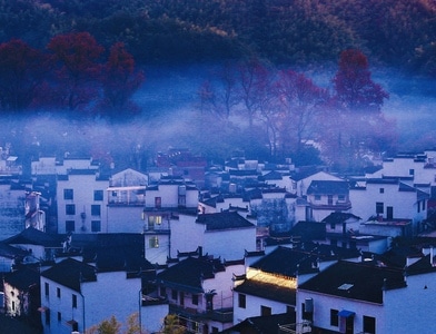 石城-凌晨-秋景-孤灯-风景 图片素材